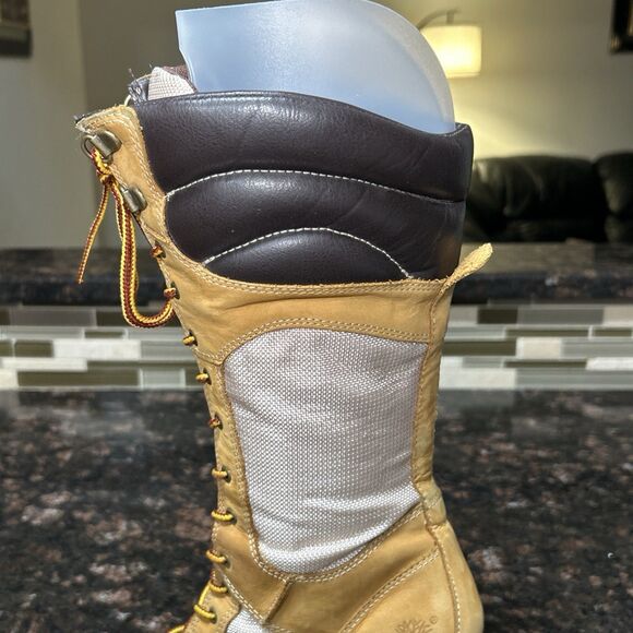 Timberland Womens Size 8 Wheat Tan Leather Lace Up Wedge Boots Tall 14.5” 23617M - Picture 5 of 16